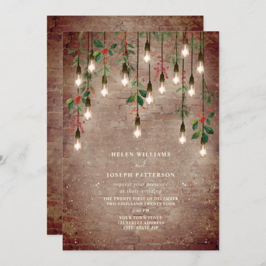 Vintag Lights Brick Weihnachtsfeier Einladung (Vorne/Hinten)