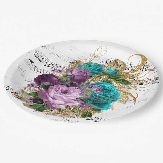 Vintag Lila Blume Pappteller (Schrägansicht)