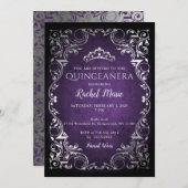 Vintag Lila Silberprinzessin Tiara Quinceañera Einladung (Vorne/Hinten)