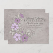 Vintag Lila und graublütig Save the Date Ankündigungspostkarte (Vorne/Hinten)