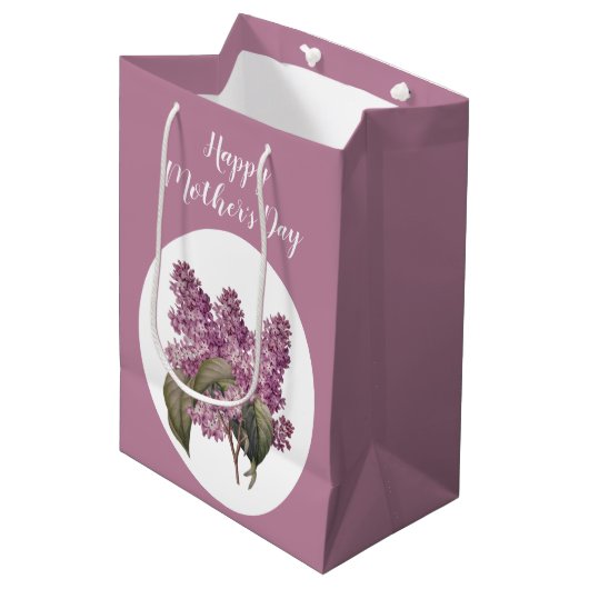 Vintag Lilac Botanischer Muttertagsaufenthalt Mittlere Geschenktüte (Vorderseite Schrägansicht)