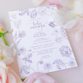 Vintag Lilac Lavender Floral Script Baby Dusche Einladung