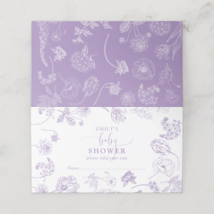 Vintag Lilac Lavender Floral Script Baby Dusche Platzkarte