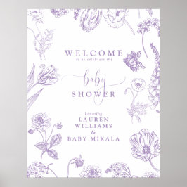Vintag Lilac Lavender Floral Script Baby Dusche Poster