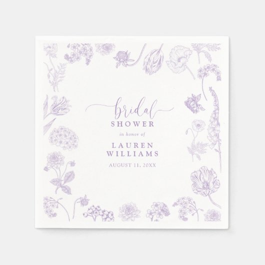 Vintag Lilac Lavender Floral Script Brautparty Serviette (Vorderseite)