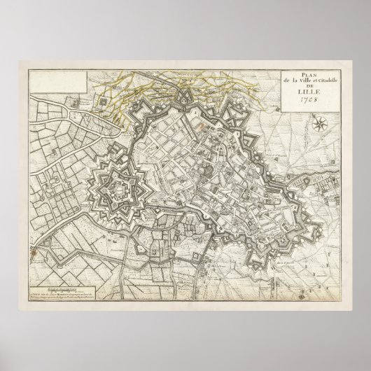Vintag Lille France Map (1708) Poster (Vorne)