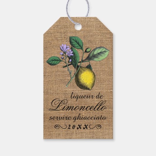 Vintag Limoncello Burlap Look Flasche Hang Tag | Geschenkanhänger (Vorderseite)