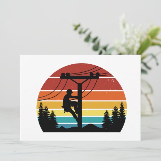 Vintag Lineman Sunset Retro Einladung (Stehend Vorderseite)