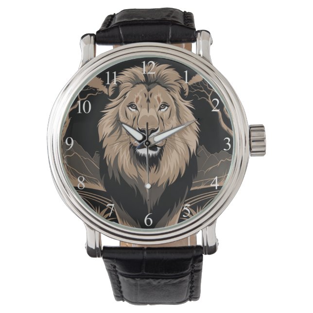 Vintag Lion Portrait Armbanduhr (Vorderseite)