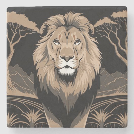 Vintag Lion Portrait Steinuntersetzer (Vorderseite)