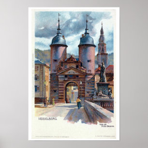Vintag Litho Heidelberg Altes Brückentor Poster