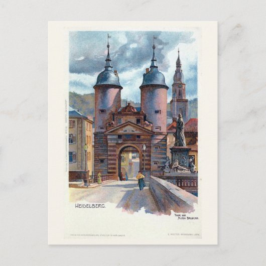 Vintag Litho Heidelberg Altes Brückentor Postkarte (Vorderseite)