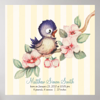 Vintag Little Bird Baby Personalisiert Birth Poster