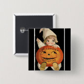 Vintag Little Girl Big Halloween Pumpkin Square Button (Vorne & Hinten)