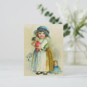 Vintag Little Girl Chubby Cheeks Hat Dolls Postkarte (Stehend Vorderseite)
