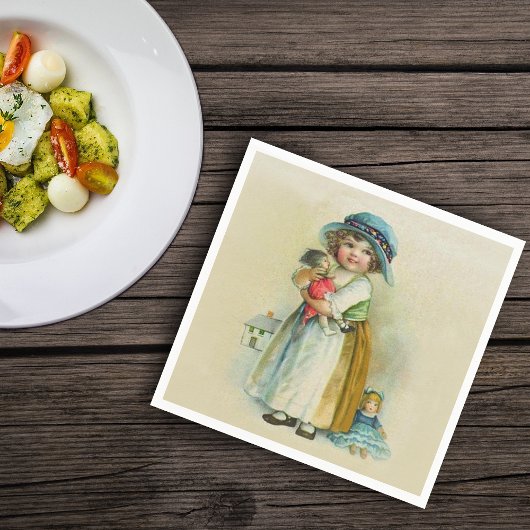 Vintag Little Girl Chubby Cheeks Hat Dolls Serviette