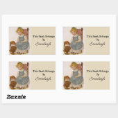 Vintag Little Girl mit Doll Buchzeichen Rechteckiger Aufkleber (Blatt)