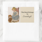 Vintag Little Girl mit Doll Buchzeichen Rechteckiger Aufkleber (Tasche)