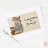 Vintag Little Girl mit Doll Buchzeichen Rechteckiger Aufkleber (Umschlag)