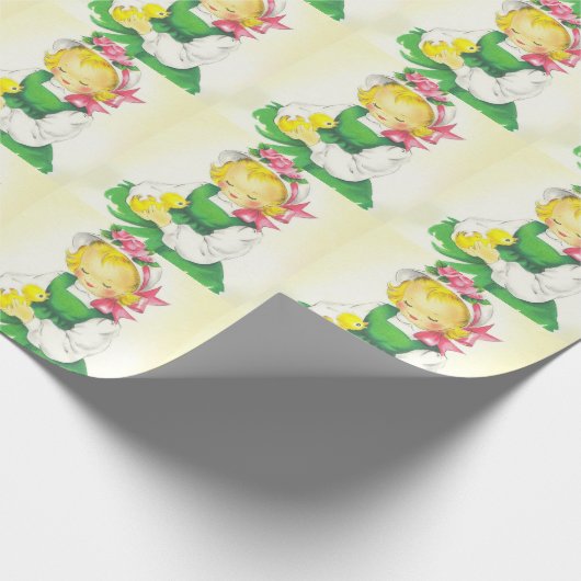 Vintag Little Girl Retro Niedlich Geschenkpapier (Ecke)