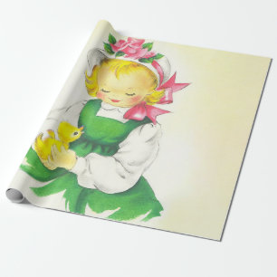 Vintag Little Girl Retro Niedlich Geschenkpapier