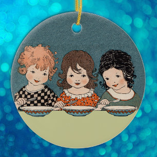 Vintag Little Girls Eating Soul Drei Schwestern Keramikornament
