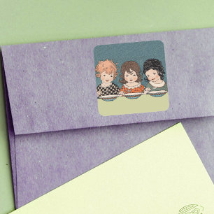 Vintag Little Girls Eating Soul Drei Schwestern Quadratischer Aufkleber