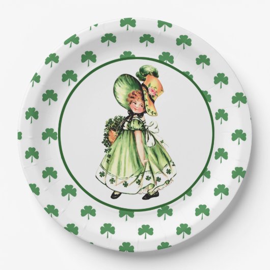 Vintag Little Irish Girl St. Patrick's Day Pappteller (Vorderseite)
