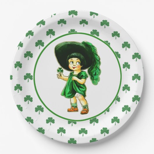 Vintag Little Irish Girl St. Patrick's Day Pappteller (Vorderseite)
