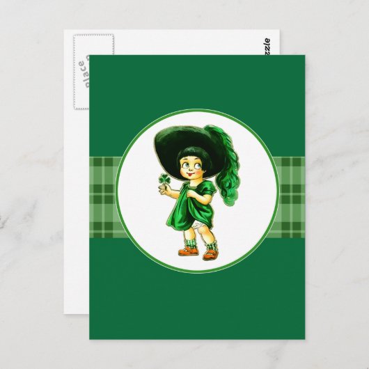Vintag Little Irish Girl St. Patrick's Day Postkarte (Vorne/Hinten)