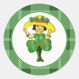 Vintag Little Irish Girl St. Patrick's Day Runder Aufkleber