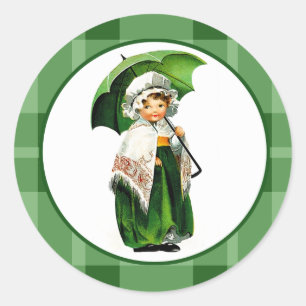 Vintag Little Irish Girl St. Patrick's Day Runder Aufkleber