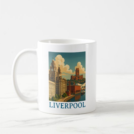 Vintag Liverpool England Reisen Stadt Ansicht Kaffeetasse (Links)