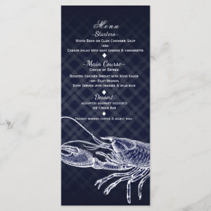 Vintag Lobster Navy Blue Elegante Party Menu Card Menükarte