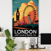 Vintag London - Behalt Calm & Travel On Poster (Heimbüro)