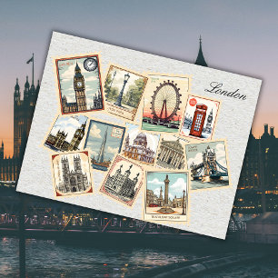 Vintag London City Briefmarke England Reisen Kunst Postkarte