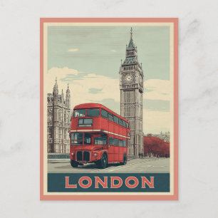 Vintag London England Big Ben Red Bus Travel Postkarte