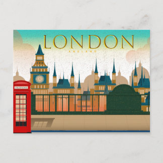 Vintag London England Bridge View & Phone Booth Postkarte