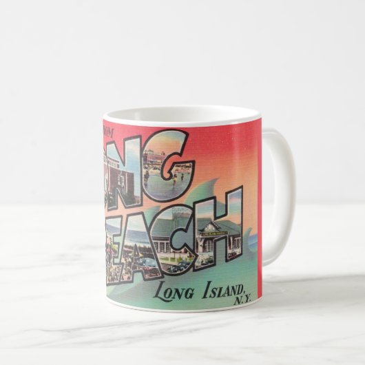 Vintag Long Beach NY Tasse (VorderseiteRechts)