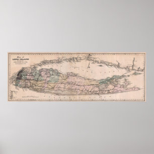 Vintag Long Island NY Railroad Map (1882) Poster
