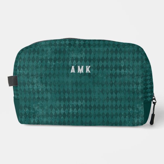 Vintag Look Aquamarin Harlequin Monogram Waschbeutel (Vorderseite)