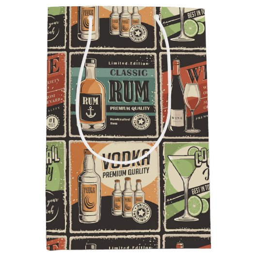 Vintag Look Bar Drink Tiles Mittlere Geschenktüte (Vorderseite)