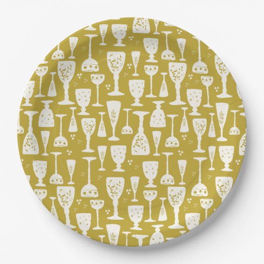 Vintag Look Gold Champagner Brille Pappteller (Vorderseite)