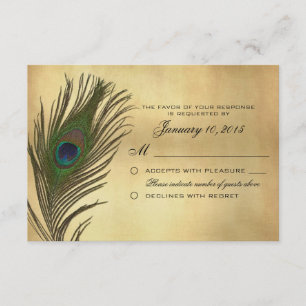 Vintag Look Peacock Feather UAWG Custom RSVP Karte