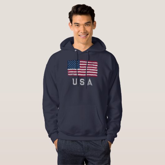 Vintag Look US Flag (White Text) Hoodie (Vorne ganz)