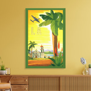 Vintag Los Angeles, Mission Kaliforniens mit Palm Leinwanddruck