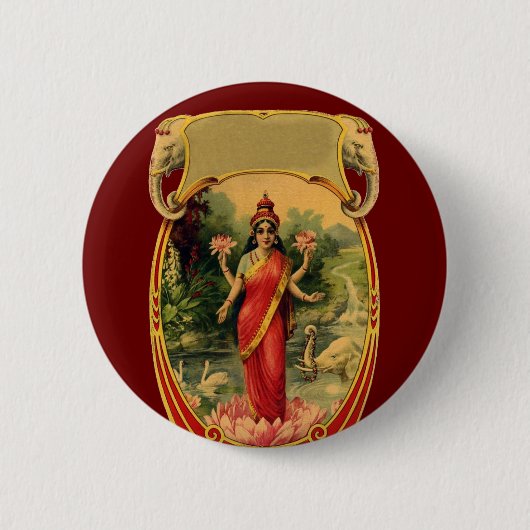 Vintag Lotus Blume Hindu Goddess Lakshmi Button (Vorderseite)