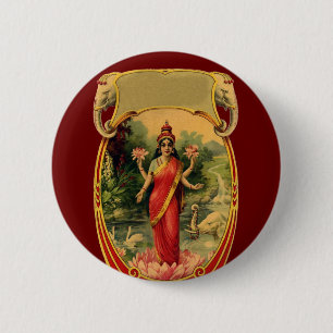 Vintag Lotus Blume Hindu Goddess Lakshmi Button