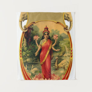 Vintag Lotus Blume Hindu Goddess Lakshmi Wandteppich