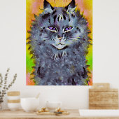 Vintag Louis Wain Cosmic Hippie Cat Art Poster (Küche)